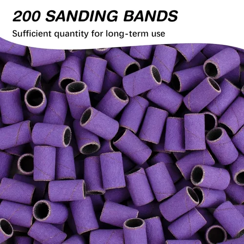 Miniatura 3 de Bandas de lijado para taladro de uñas de grano 240, bandas de lijado de uñas extremadamente finas, 200 bandas de lijado profesionales moradas y 2