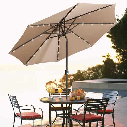 Miniatura 8 de MONDAWE Sombrilla de patio al aire libre de 9 pies con botón de inclinación y manivela, sombrilla redonda de aluminio con 8 varillas resistentes