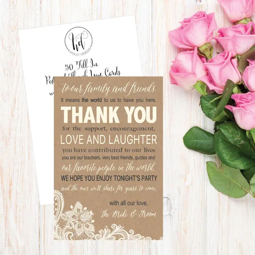Miniatura 6 de Hadley Designs 50 tarjetas de agradecimiento de papel kraft para bodas, recuerdos para familiares e invitados