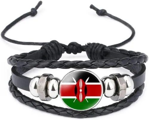 Miniatura 63 de vmcoatdu Mundial Muchas Banderas Nacionales Brazalete Retro de Aleación de Cuero para Pulsera de Cuerda Trenzada de Bandera Nacional