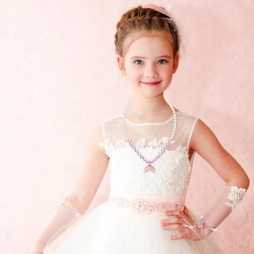 Miniatura 12 de Sumind 6 juegos de joyas para niñas pequeñas, collar de cuentas y pulsera para disfraz, joyas, regalos de princesa para fiestas (estilo mágico)