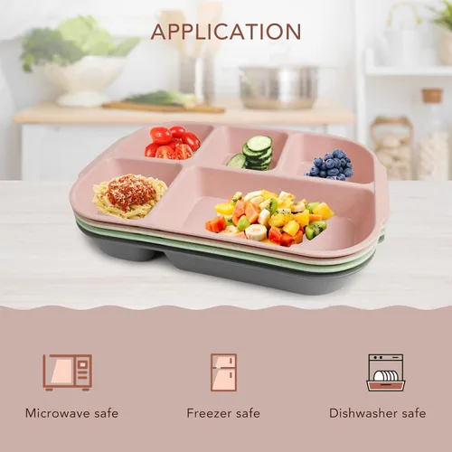 Miniatura 3 de 4 platos divididos de 10.8 pulgadas para niños y adultos, placas de control de porciones, placa de compartimento apta para lavavajillas