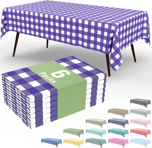 Miniatura 69 de Smiry Paquete de 3 Manteles Desechables de Cuadros Gingham Color Caqui - 54" x 72" Mantel de Plástico de Servicio Pesado, Cubiertas de Mesa