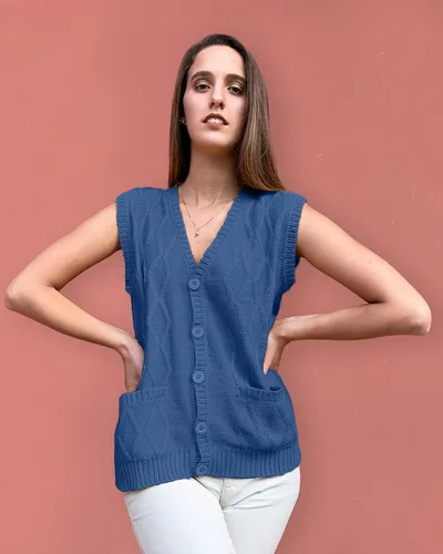 Miniatura 2 de TINKUY Peru - Chaleco tipo cárdigan de lana de alpaca con cuello en V para mujer, talla S-4XL