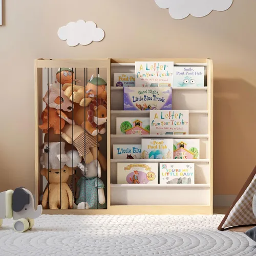 Miniatura 19 de Estantería de 4 niveles para niños de madera, estantería de cinco capas para libros de niños, estante de almacenamiento para bebés y niños pequeños
