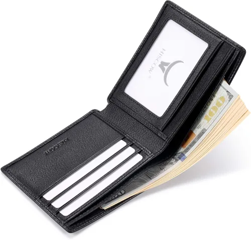 Miniatura 4 de HISCOW Billeteras plegables de cuero de grano completo para hombres, billetera minimalista delgada para hombre, regalos para papá, cumpleaños, día