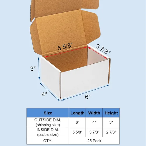 Miniatura 2 de Wowxyz Cajas de envío blancas de 6 x 4 x 3 pulgadas, paquete de 25 cajas de correo de cartón corrugado para pequeñas empresas - Suministros