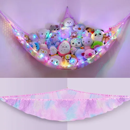 Miniatura 18 de Unicorn Castle Red de animales de peluche o hamaca organizador de almacenamiento de juguetes para niños con luz LED colgante en esquina soporte