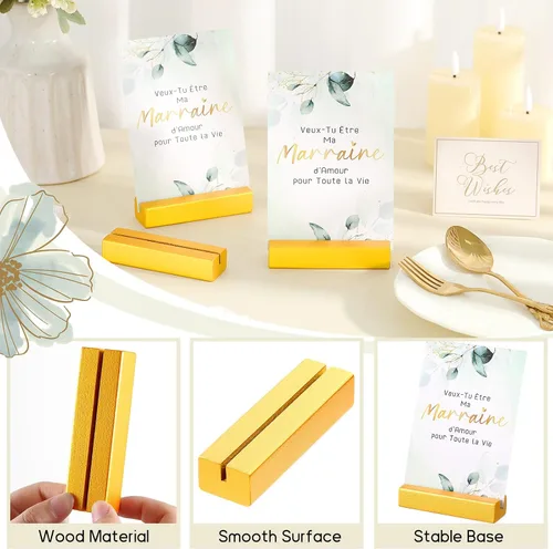 Miniatura 3 de Chunful 24 soportes dorados para números de mesa de madera, soporte para tarjetas de mesa de boda, soporte de nombre, exhibición de fotos, menú