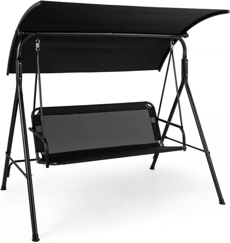 Miniatura 12 de Tangkula Columpio de porche para 2 personas, columpio de patio con toldo ajustable, asiento de tela cómodo y marco de acero resistente, columpio