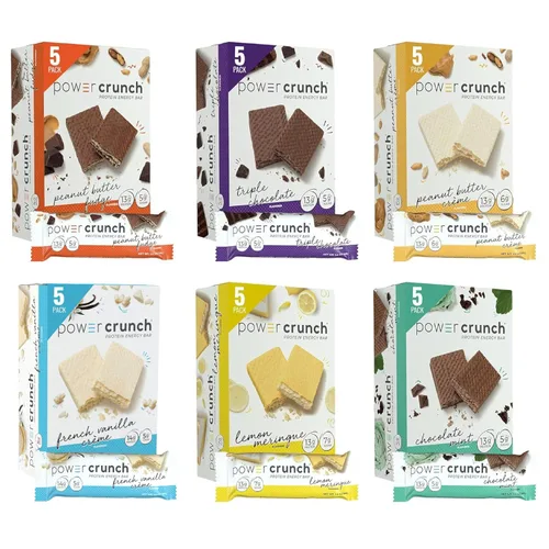 Barritas de proteína Power Crunch, paquete surtido, en 6 sabores, barras de 1,4 onzas (30 unidades). Snacks altos en proteínas con delicioso sabor