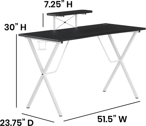 Miniatura 2 de EMMA + OLIVER Soporte para tazas de escritorio para juegos negro/blanco y negro, gancho para auriculares, soporte para monitor