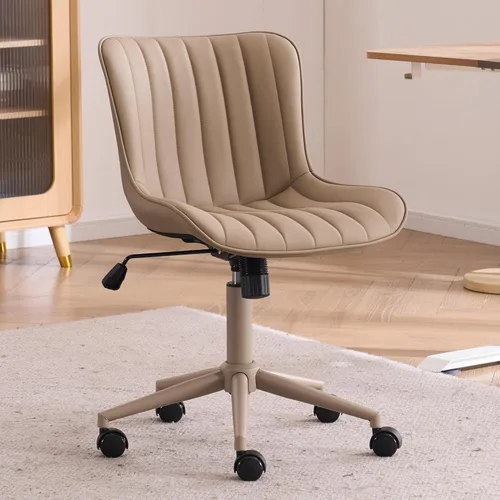 Miniatura 23 de YOUNIKE Silla ergonómica de escritorio para oficina en casa con ruedas, cómoda silla cruzada sin brazos con respaldo ajustable, moderna silla Marrón
