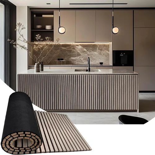 Paneles de pared acústicos de madera de 94.5 x 23.6 pulgadas, paneles de pared flexibles 3D insonorizados, panel de pared de listones de madera para