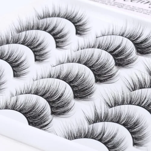 Miniatura 5 de Pestañas de ojo de aspecto natural 3D visón pestañas naturales 0.591 in 12pares de ojos de gato ligeras reutilizables pestañas postizas paquete