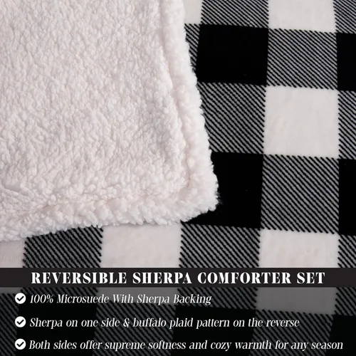 Miniatura 6 de Juego de edredón de 3 piezas Elegant Comfort con diseño de búfalo y cuadro de cabaña, lujoso, peso pesado, para todas las estaciones, con respaldo