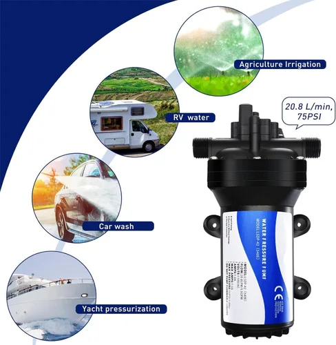 Miniatura 3 de Bomba de presión de agua de 110 V CA, bomba de transferencia de diafragma de 5.5 GPM 75 PSI con interruptor de presión automático, bomba autocebante