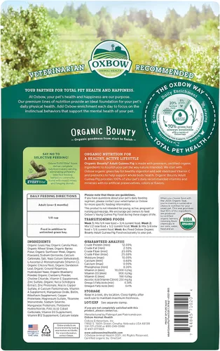 Miniatura 2 de Oxbow Organic Bounty - Alimento para conejillo de indias adulto, pellets orgánicos de conejillo de indias hechos con heno Timothy, vitamina C