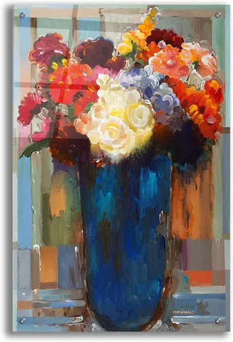 Miniatura 9 de Epic Art 'Flores en un jarrón azul' por Hooshang Khorasani, arte de pared de vidrio acrílico, 12 x 16 pulgadas