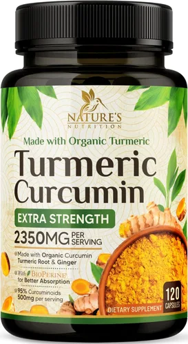 Suplemento de curcumina de cúrcuma de 1750 mg con cúrcuma y jengibre orgánicos, 95% curcuminoides, pimienta negra BioPerine para una mejor