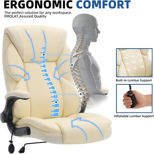 Miniatura 6 de Silla ergonómica de oficina para juegos, cómoda, silla de escritorio de cuero transpirable con soporte lumbar y soporte para la espalda, cómoda Beige