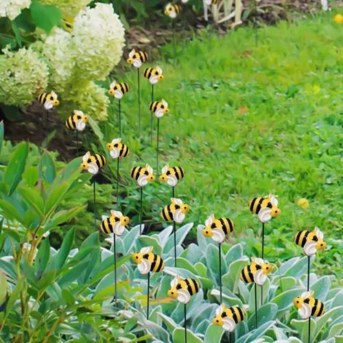 Miniatura 7 de 10 piezas de estacas de jardín de abejas decoración de metal para patio delantero, palillos florales para primavera y verano, resina, abejorros