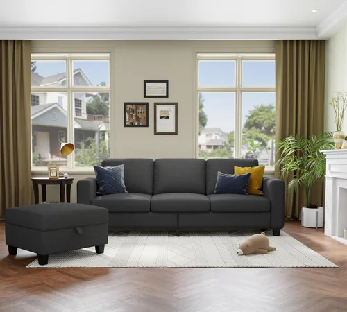 Miniatura 6 de Sofá seccional y sofás para sala de estar, sofá de lino gris oscuro en forma de L de 78 pulgadas, sofás convertibles modulares de 3 plazas aptos