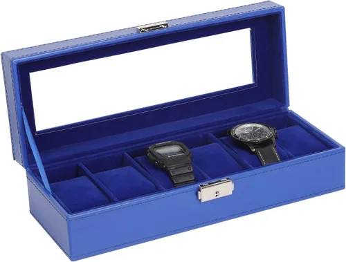 NEX Caja de reloj organizador para hombres, de piel sintética superior de cristal para el almacenamiento de relojes