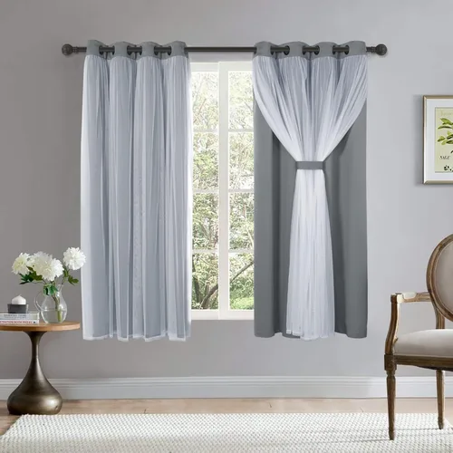 Miniatura 22 de BONZER Cortinas opacas con superposición transparente, mezcla y combina paneles de ventana de doble capa con aislamiento térmico para sala de estar
