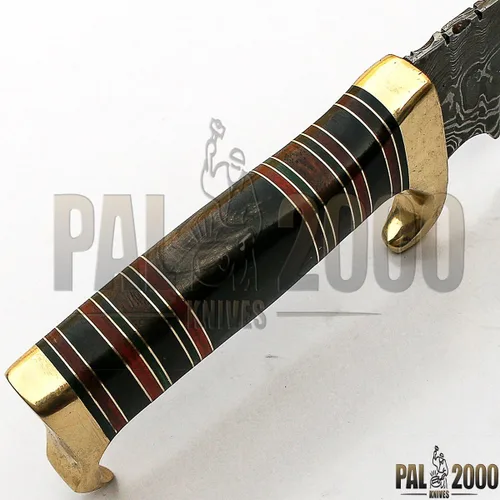 Miniatura 6 de Cuchillo de acero de Damasco hecho a mano personalizado de 15 pulgadas con mango de cuerno de búfalo hoja con funda, Sttm-9228, negro, marrón y gris