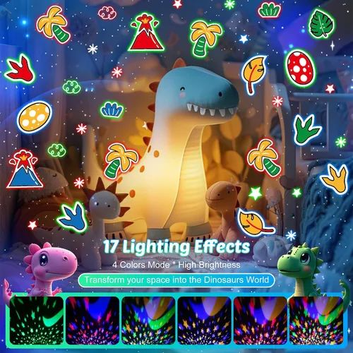 Miniatura 3 de Proyector de luz nocturna de dinosaurio para niños, juguetes verdes de dinosaurio para niños, luces de estrella con música y temporizador, lámpara