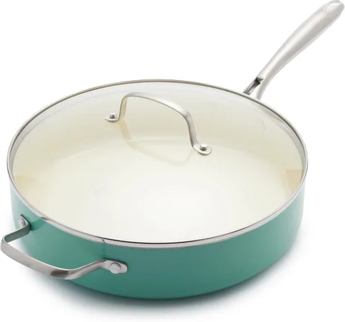 Miniatura 23 de GreenLife Artisan - Sartén antiadherente de cerámica saludable, cazuela jumbo de 5 cuartos de galón con mango ayudante y tapa, mango de acero