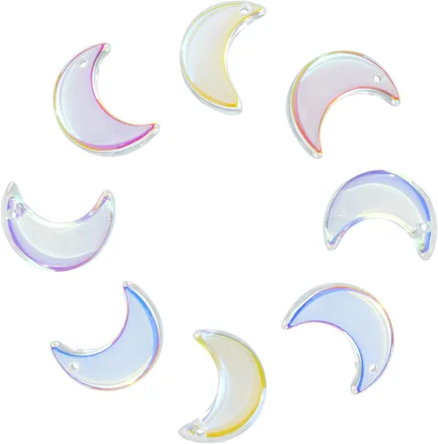Miniatura 7 de Ipotkitt 100 dijes acrílicos de luna coloridos con temática celestial, mini cuentas de luna creciente para accesorios de fabricación de joyas