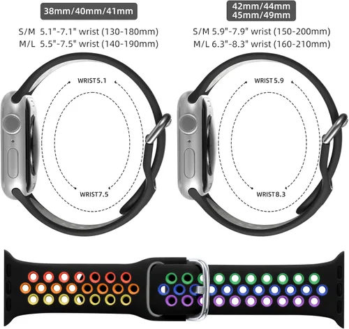 Miniatura 4 de Correa deportiva compatible con Apple Watch 42mm 44mm 45mm 46mm 49mm 38mm 40mm 41mm para mujeres y hombres, correa de repuesto transpirable de Negro