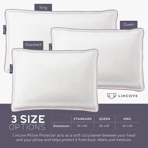 Miniatura 4 de Lincove Funda protectora de almohada de satén 100% algodón, funda de almohada con cremallera, 500 hilos, algodón de lujo, protector de almohada
