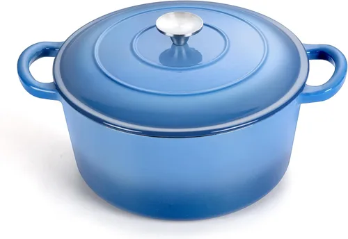 Miniatura 21 de TeamFar 6QT Horno Holandés con Tapa, Olla de Cocina de Hierro Fundido Esmaltada Antiadherente para Guisar, Hornear, Brasear, Apto para Varias Azul
