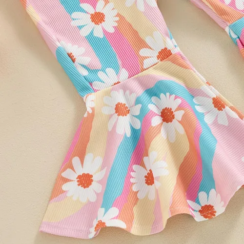 Miniatura 5 de ZyHwShine Conjunto de tirantes acampanados para niñas, con volantes, botones, ombliguera, pantalones de campana, pantalones de verano para niños
