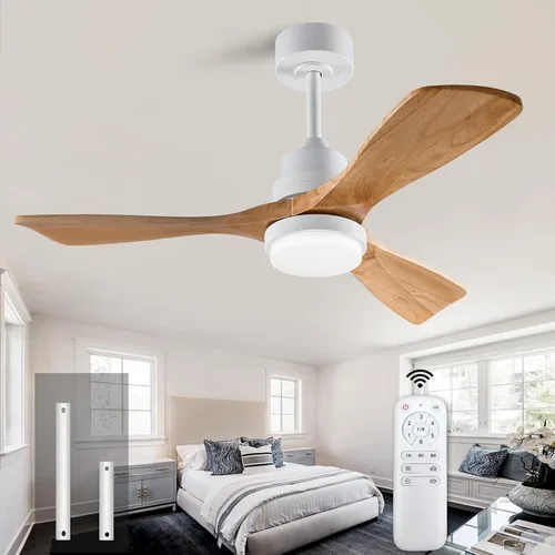 Miniatura 12 de Ventilador de techo de 42 pulgadas de madera sin luz, ventiladores modernos de 3 aspas con control remoto, motor DC reversible silencioso, Madera