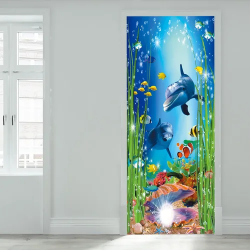 Miniatura 11 de artfanke Adhesivos 3D para puerta, 30.3 x 78.7 pulgadas, papel tapiz de piedra para puerta de escalera de piedra, calcomanías autoadhesivas