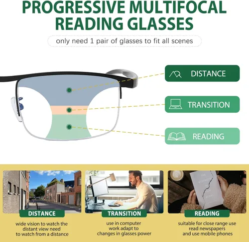 Miniatura 3 de Gafas de lectura progresivas multifocales fotocromáticas para hombre, con protección UV, gafas de sol de transición, antiluz azul, lectores