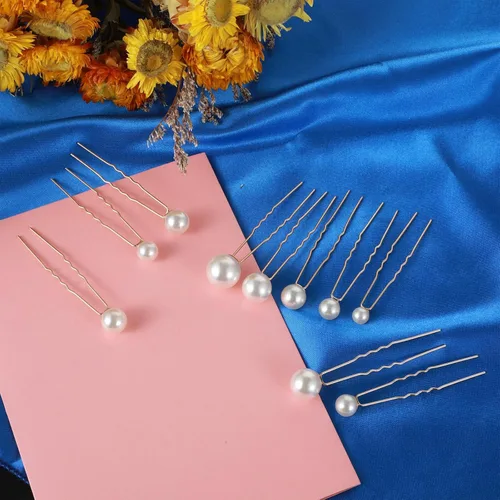 Miniatura 7 de 18 piezas de accesorios para el cabello de novia, perlas de boda, pasadores de pelo en forma de U, clips de perlas para novia, dama de honor