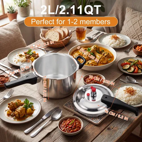Miniatura 2 de DOITOOL Olla a presión de aluminio 16cm/6.3 pulgadas fondo pequeña olla a presión para estufa de gas e inducción para cocina casera, plateado