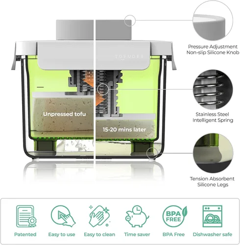 Miniatura 2 de TOFUDEE Prensa de tofu para veganos – Apto para lavavajillas y sin BPA que drena rápidamente el agua de tofu suave, firme, extra firme y orgánico