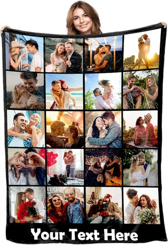 Manta personalizada con foto y texto, mantas personalizadas con 20 fotos, manta personalizada usando mis propias imágenes, regalos conmemorativos 20
