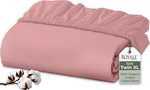 Miniatura 38 de Royale Linens Sábana bajera ajustable de algodón 100% orgánico - Tejido percal - Sábanas bajeras de bolsillo profundo súper suaves - Sábana elástica