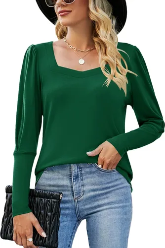 Ivicoer Puff Sleeve Fall Tops Cozy Shirts Long Sleeve Blouse Tunics Shirt for Women Dressy S-XXL