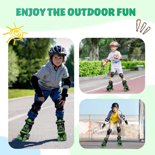 Miniatura 7 de Patines de ruedas para niños y niñas, patines cuádruples ajustables de 4 tallas con todas las ruedas iluminadas para principiantes, deportes de Verde