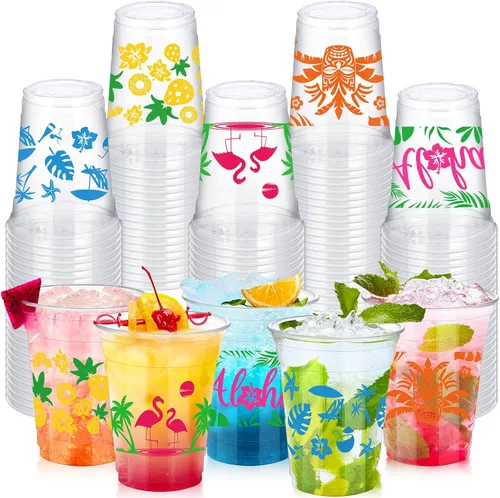 Miniatura 12 de Qinyoung 100 vasos de plástico con lazo rosa de 12 onzas, vasos desechables de coqueta, lazo rosa y corazón, vasos de plástico transparente