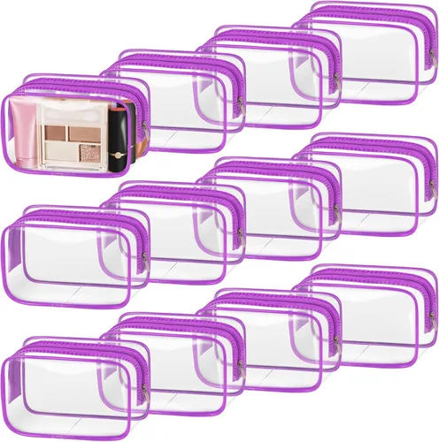 Miniatura 11 de TISRATOK 12 piezas Bolsa de maquillaje transparente para mujeres con cremallera, estuche de aseo aprobado por la TSA, bolsa de cosméticos a granel
