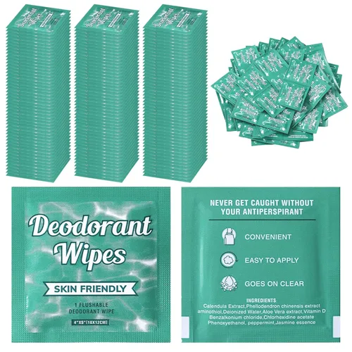 Timgle 100 toallitas desodorantes para el cuerpo, envueltas individualmente, sin hogar, desodorante antitranspirante para viajes, para mujeres,